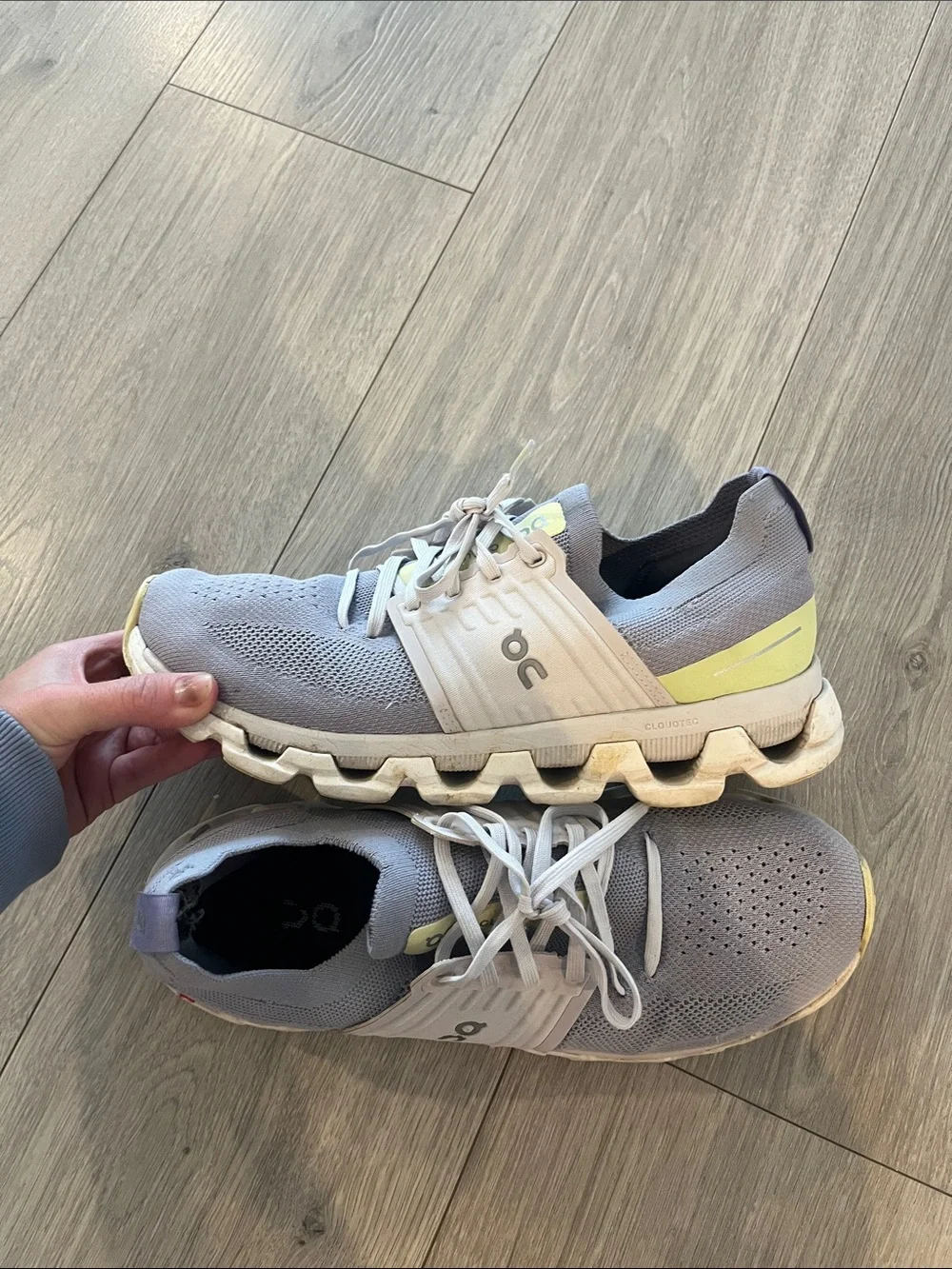 On Running Cloud Sneakers - Light Gray with Cream & Yellow Accents